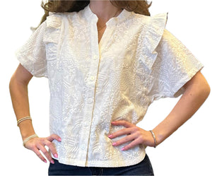 Embroidered Blouse with Flange Sleeve