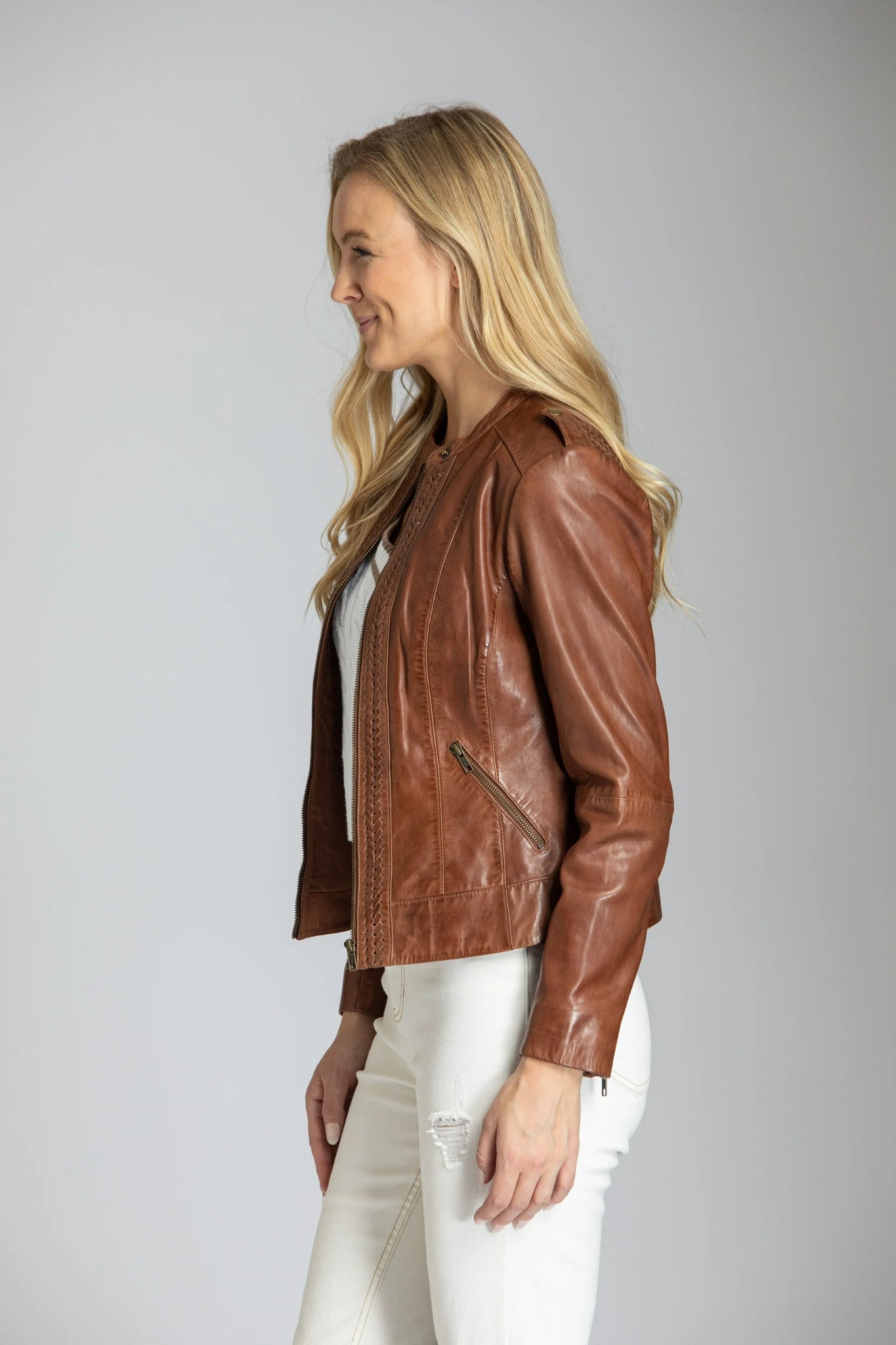 Zip front leather jacket cheap