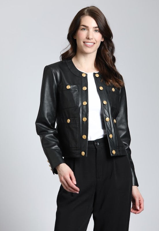 Lamb Leather Gold Buttons Jacket Jia Boutique