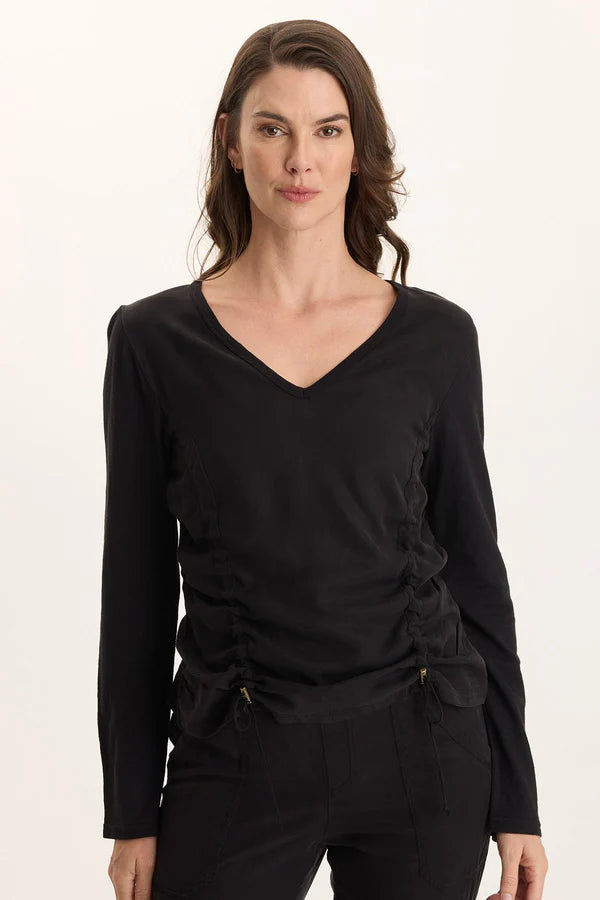 Ketti L/S Ruched V Neck Top