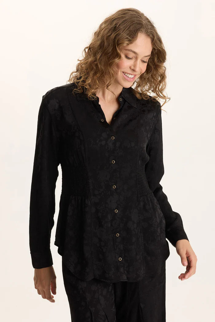 Senneca Textured Satin Shirred Blouse