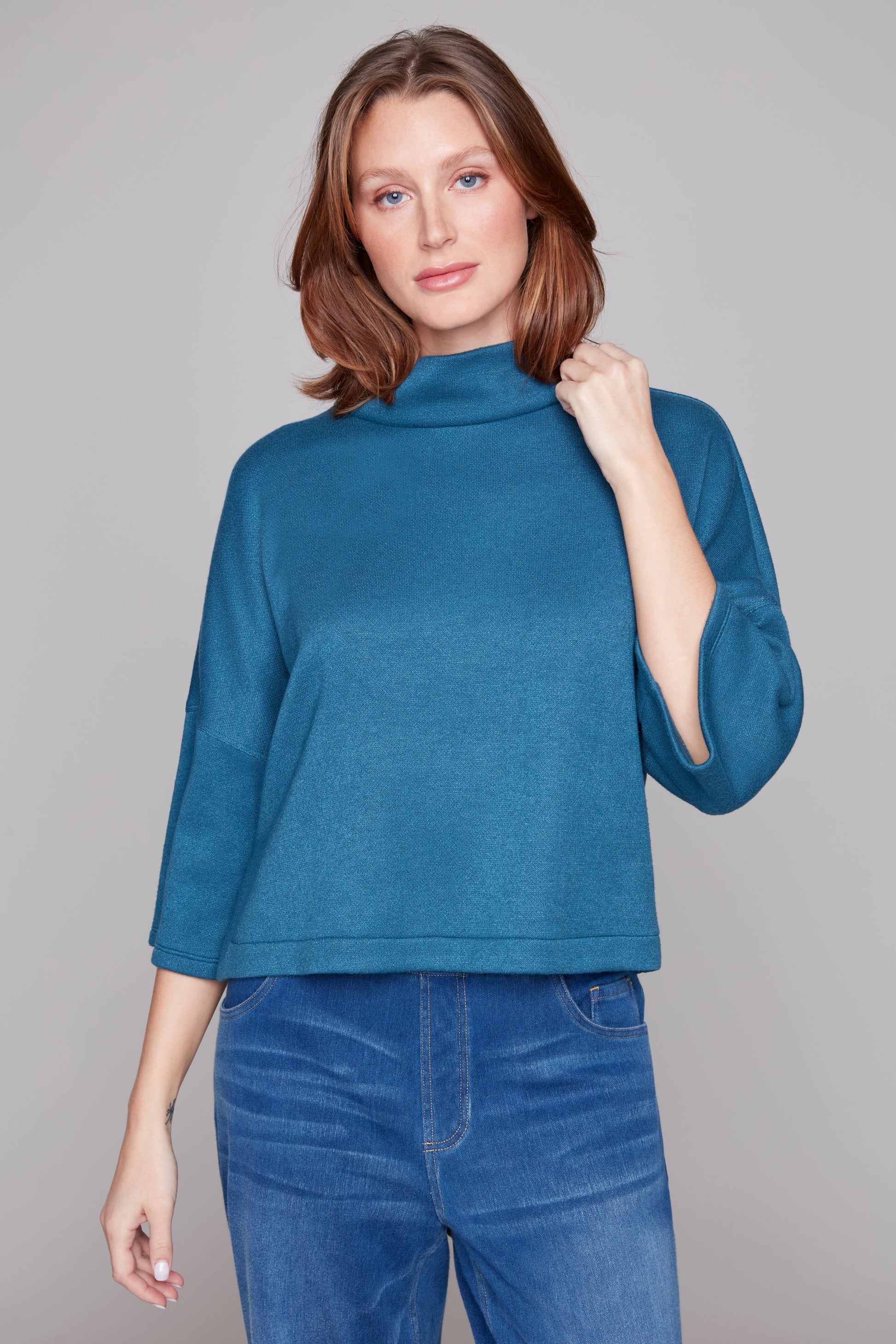 3/4 Sleeve Cowl Neck Sweater