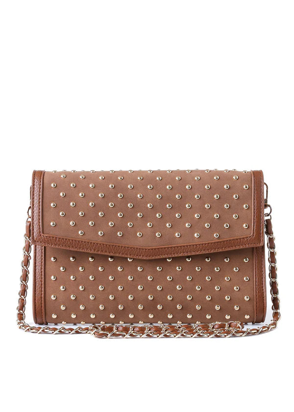 Beth Studded Suede Clutch