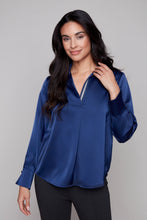 Load image into Gallery viewer, V Neck Collared Satin Blouse (more colors)
