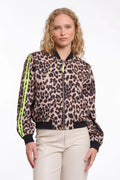 Leopard Bomber Jacket W/Neon Sleeve