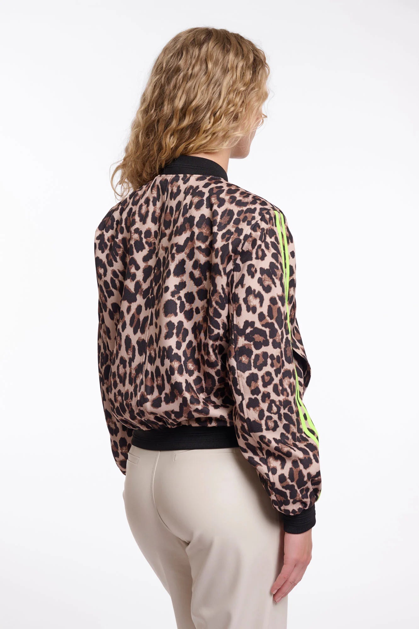 Leopard Bomber Jacket W/Neon Sleeve