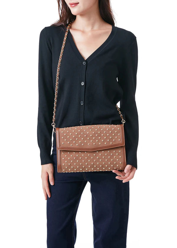 Beth Studded Suede Clutch