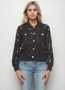 Button Front Lace Cut Out Jacket