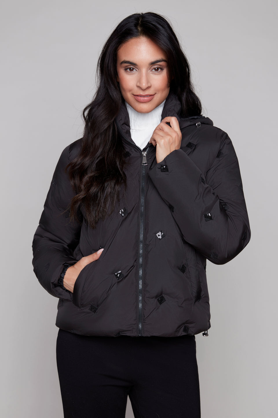 Sequin Embellished Hooded Puffer Jacket