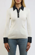 Rib Pullover w/Denim Collar