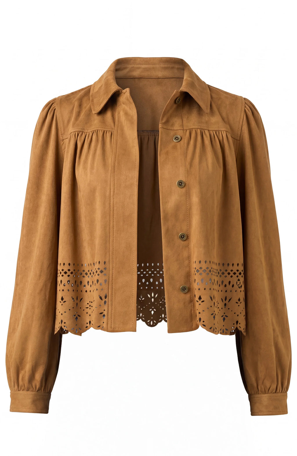 Laser Cut Hem Puff Sleeve Jacket