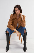 Laser Cut Hem Puff Sleeve Jacket