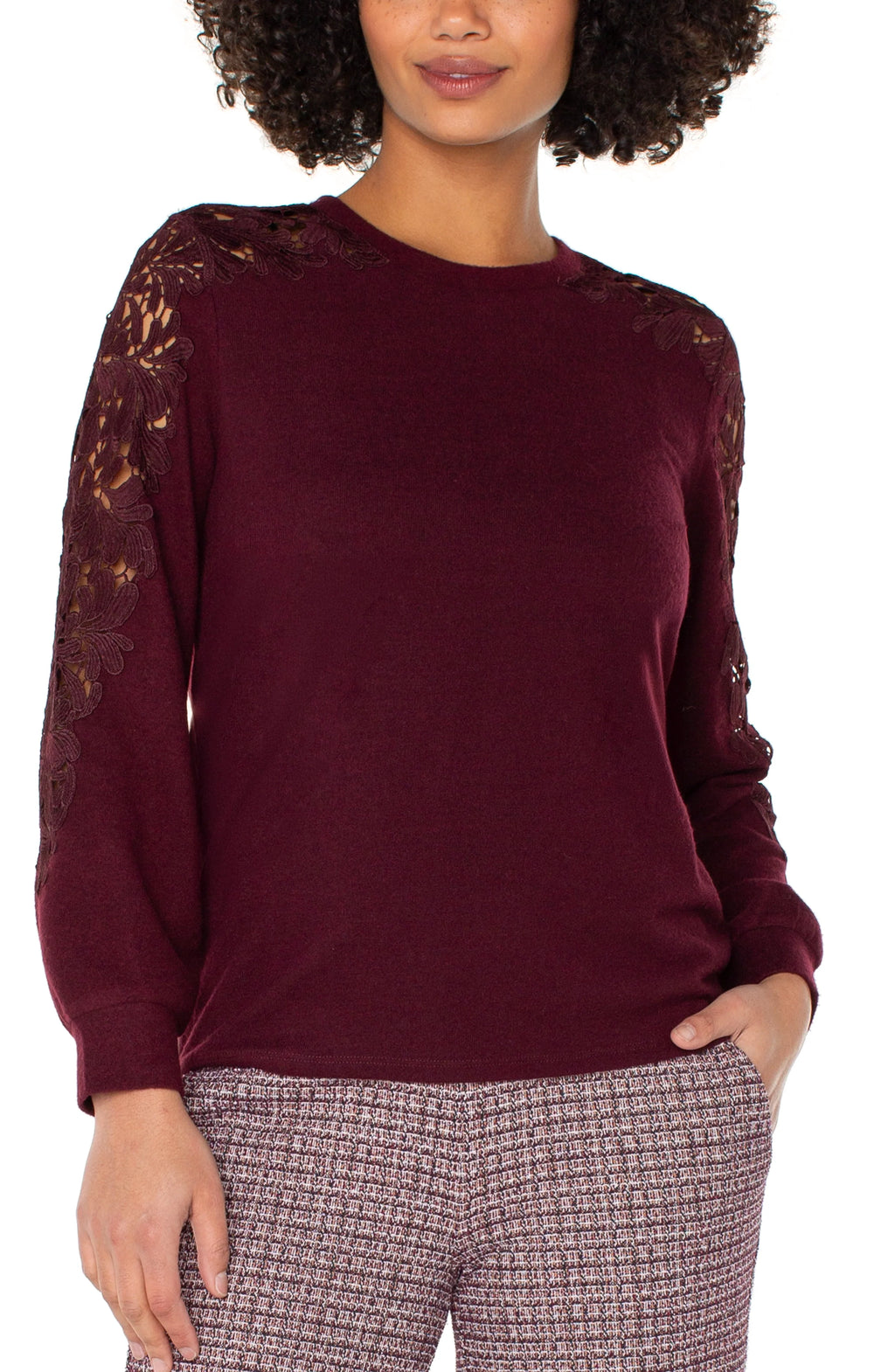 Long Sleeve Lace Inset Sweater (more colors)
