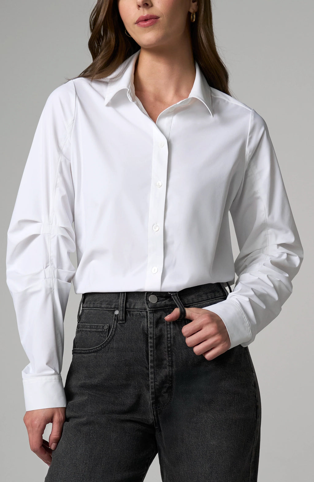 Pleated Sleeve Button Front Shirt