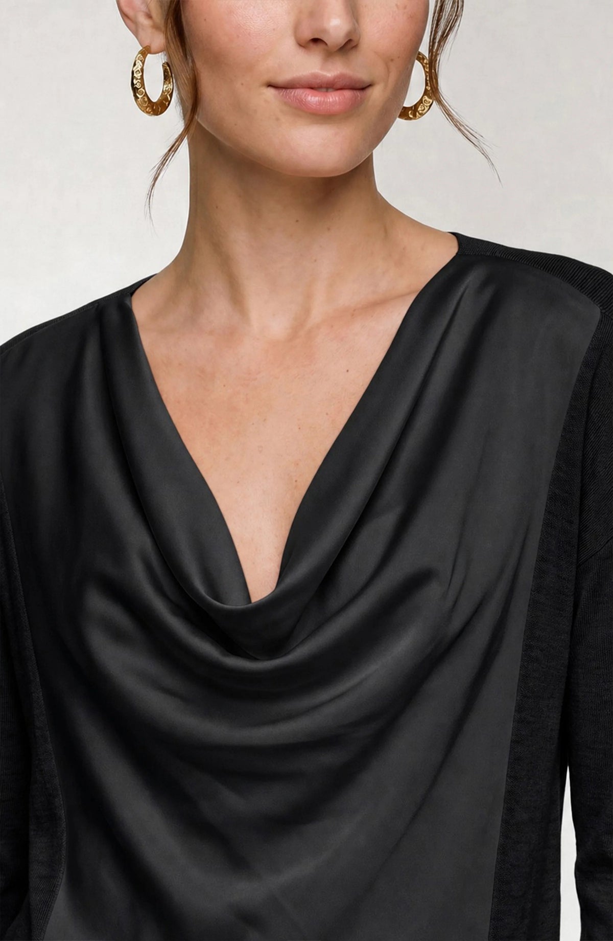 Draped Neck Mix Media Sweater