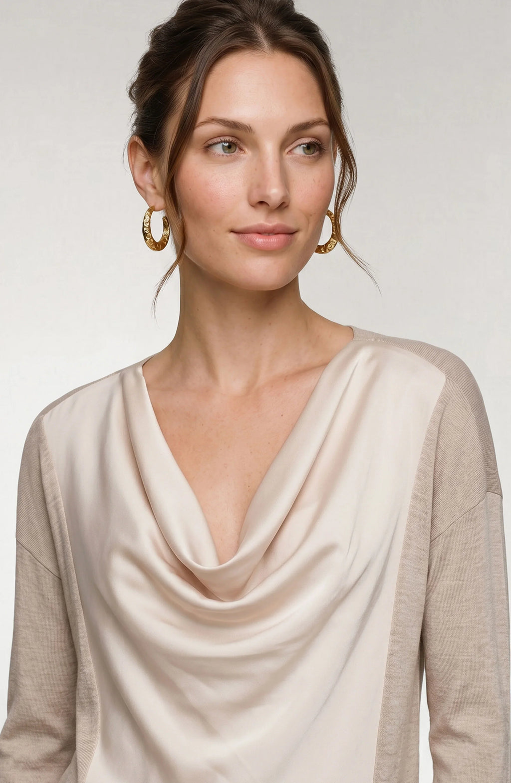 Draped Neck Mix Media Sweater