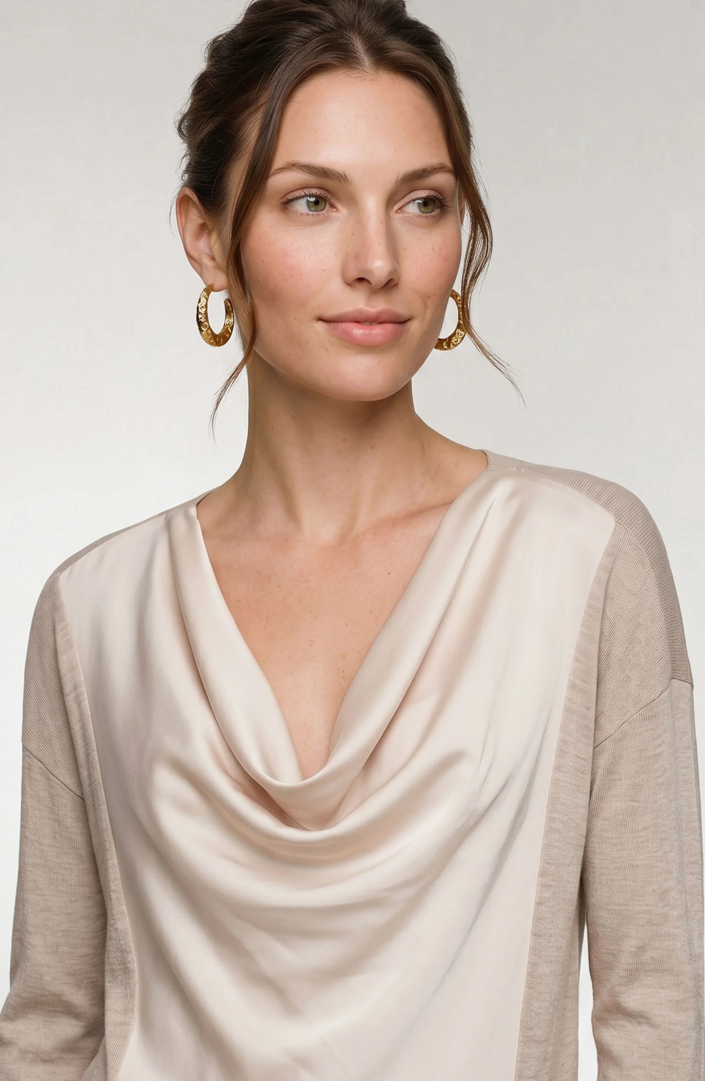 Draped Neck Mix Media Sweater