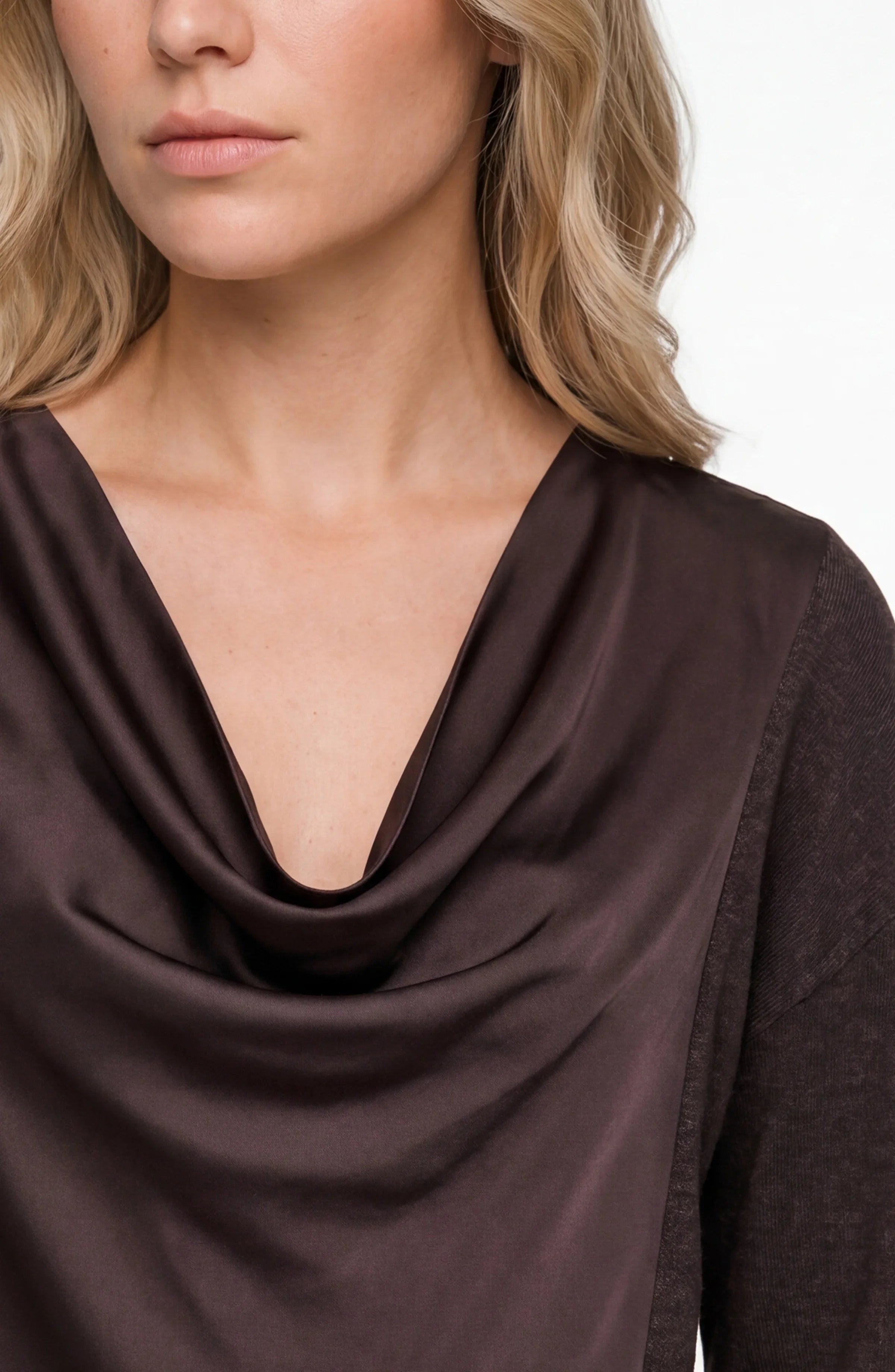 Draped Neck Mix Media Sweater