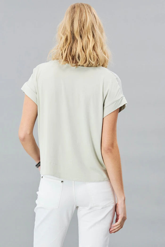 Satin Combo V Neck Tee
