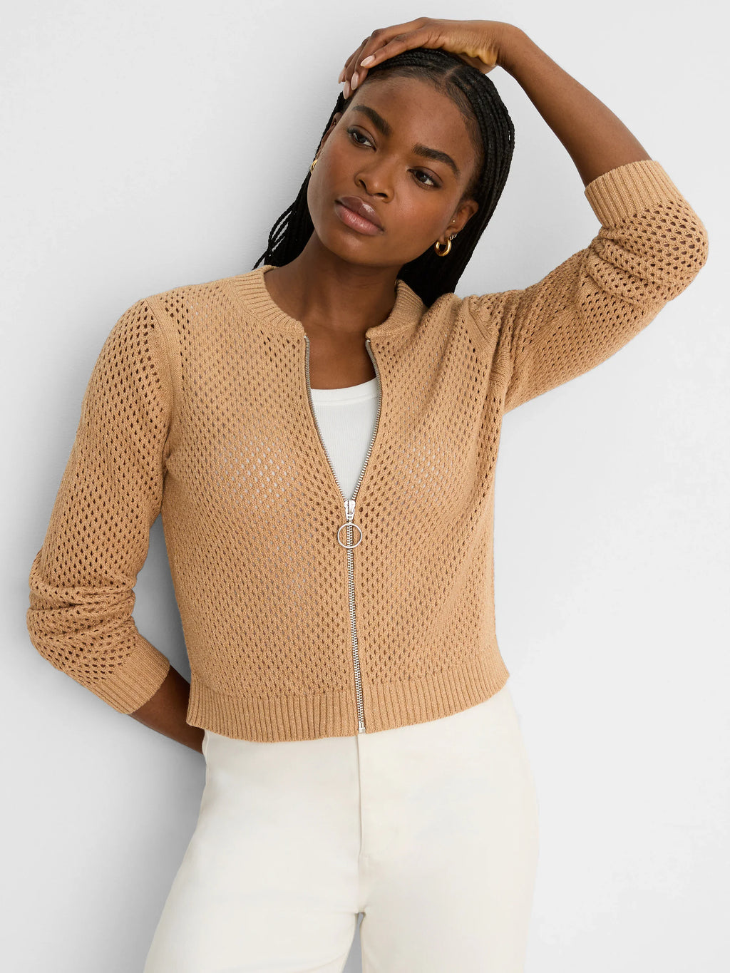 Zip Front Mesh Cardigan