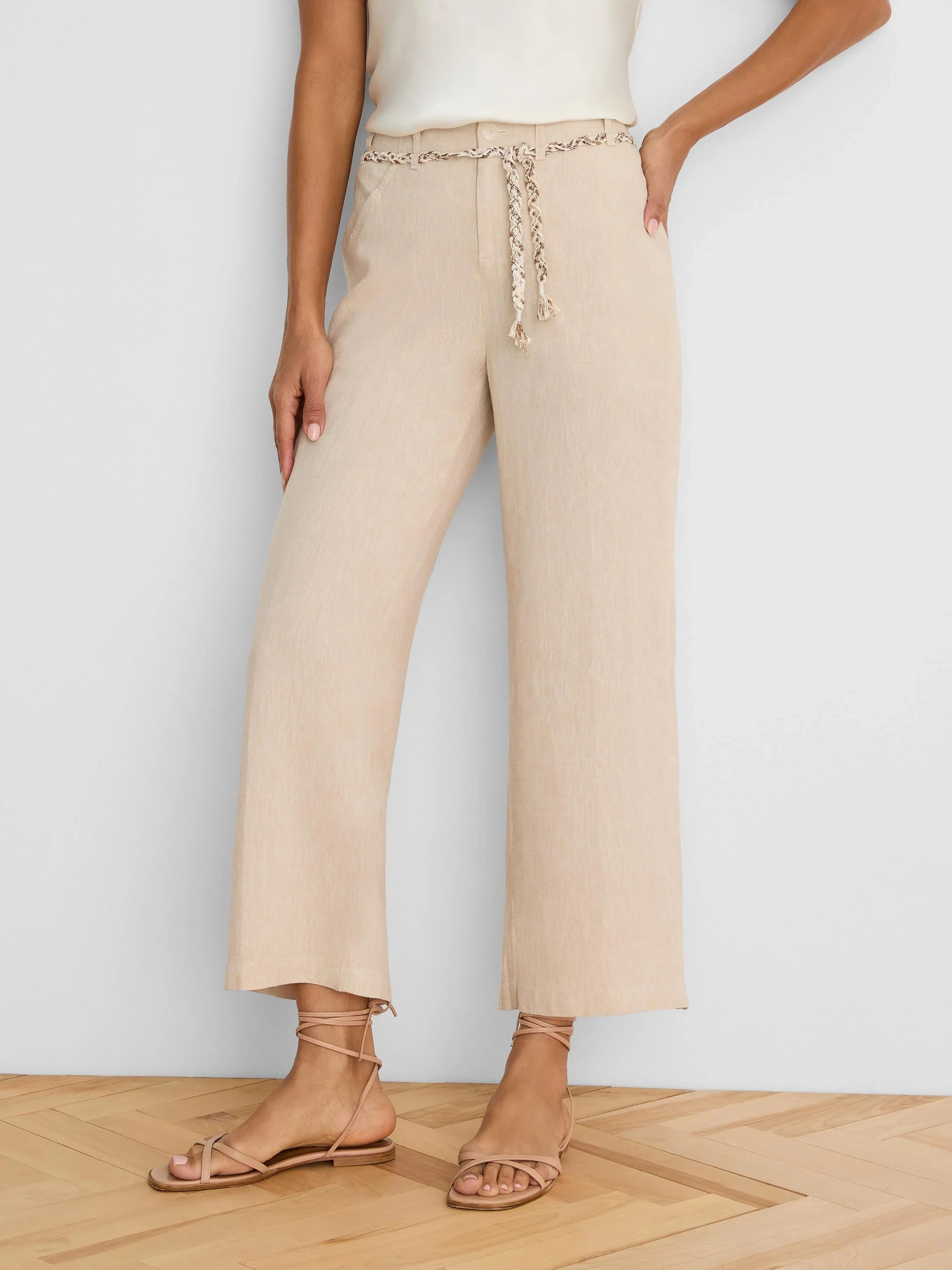 Eliot Wide Leg Rumba Linen Belted Crop Pant