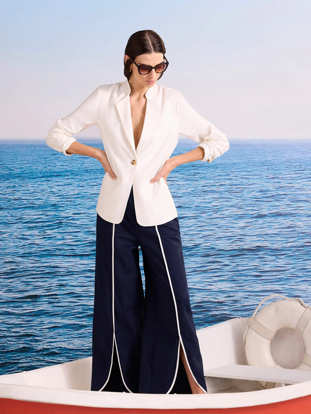 Piped Wide Leg Split Seam Pant