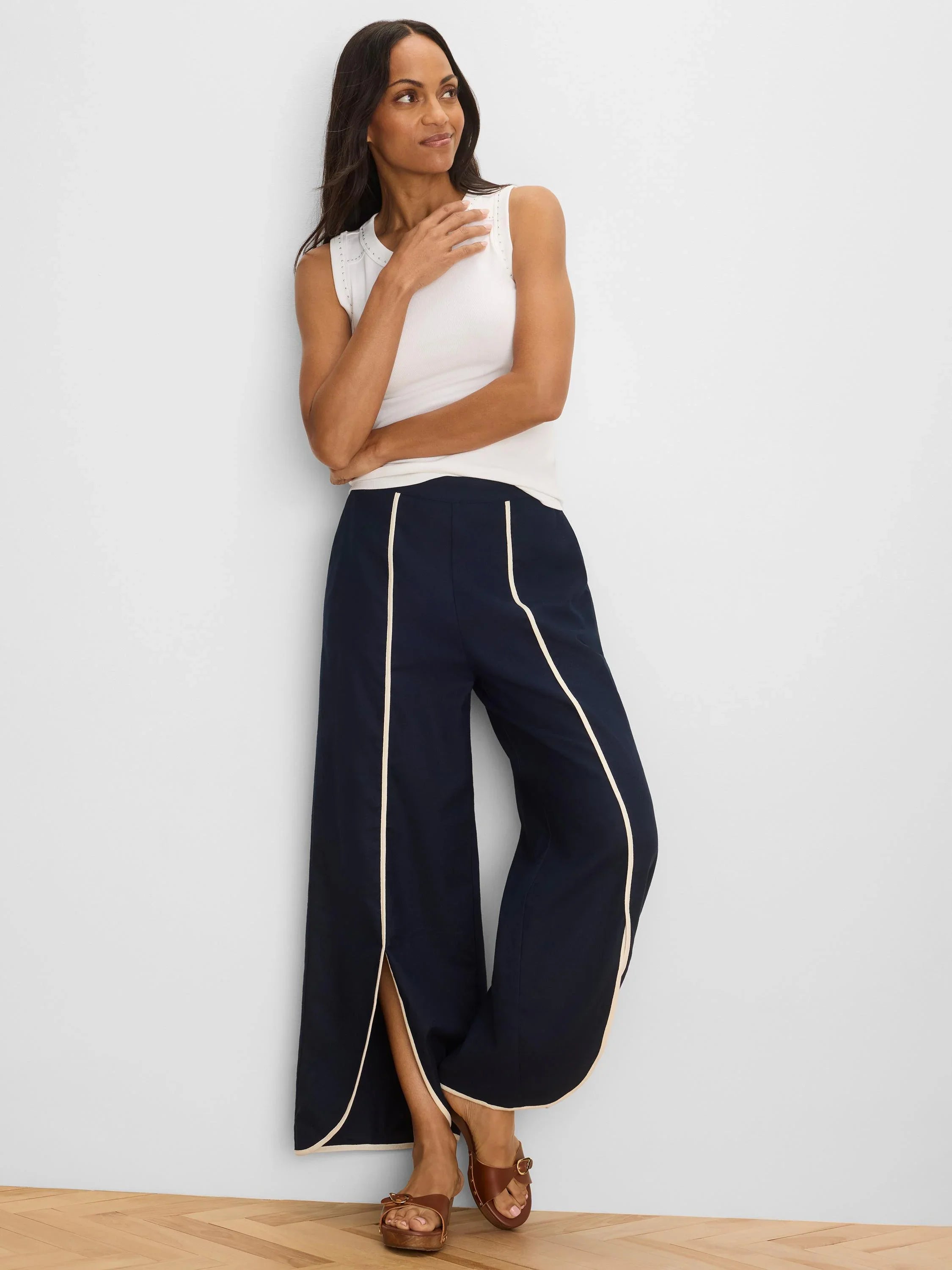 Piped Wide Leg Split Seam Pant