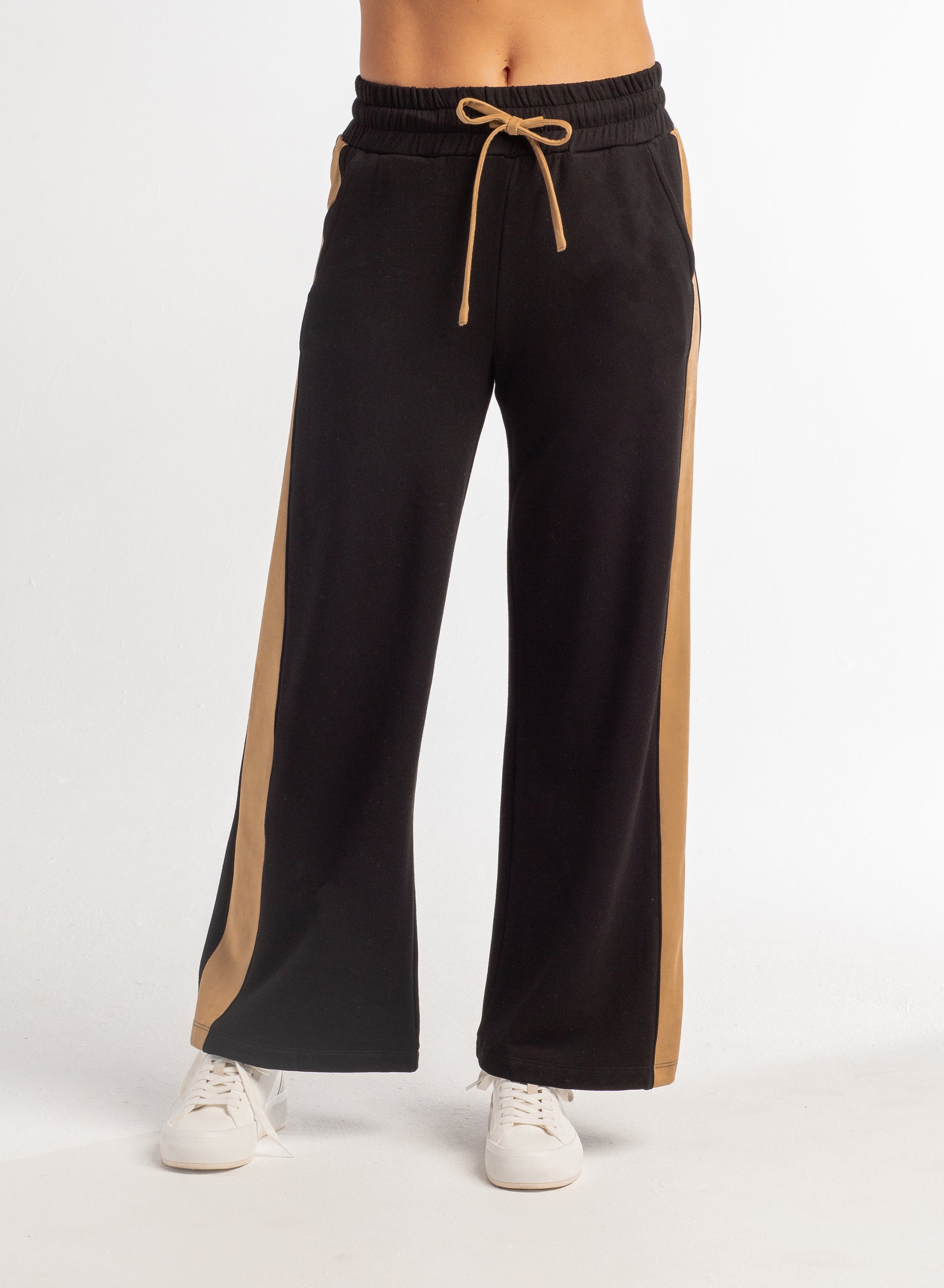 Wide Leg French Terry Pant W/Suede Accents