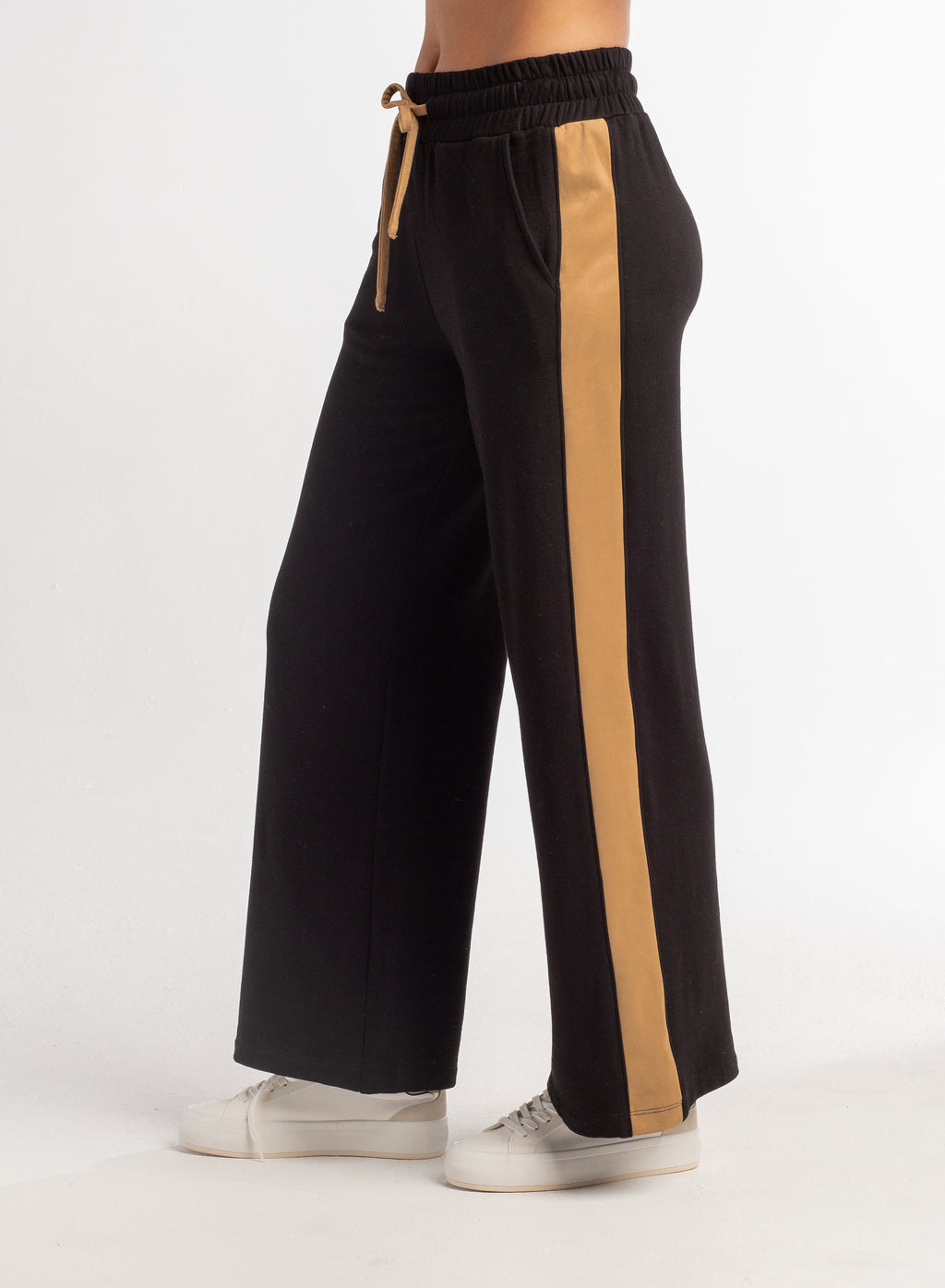 Wide Leg French Terry Pant W/Suede Accents