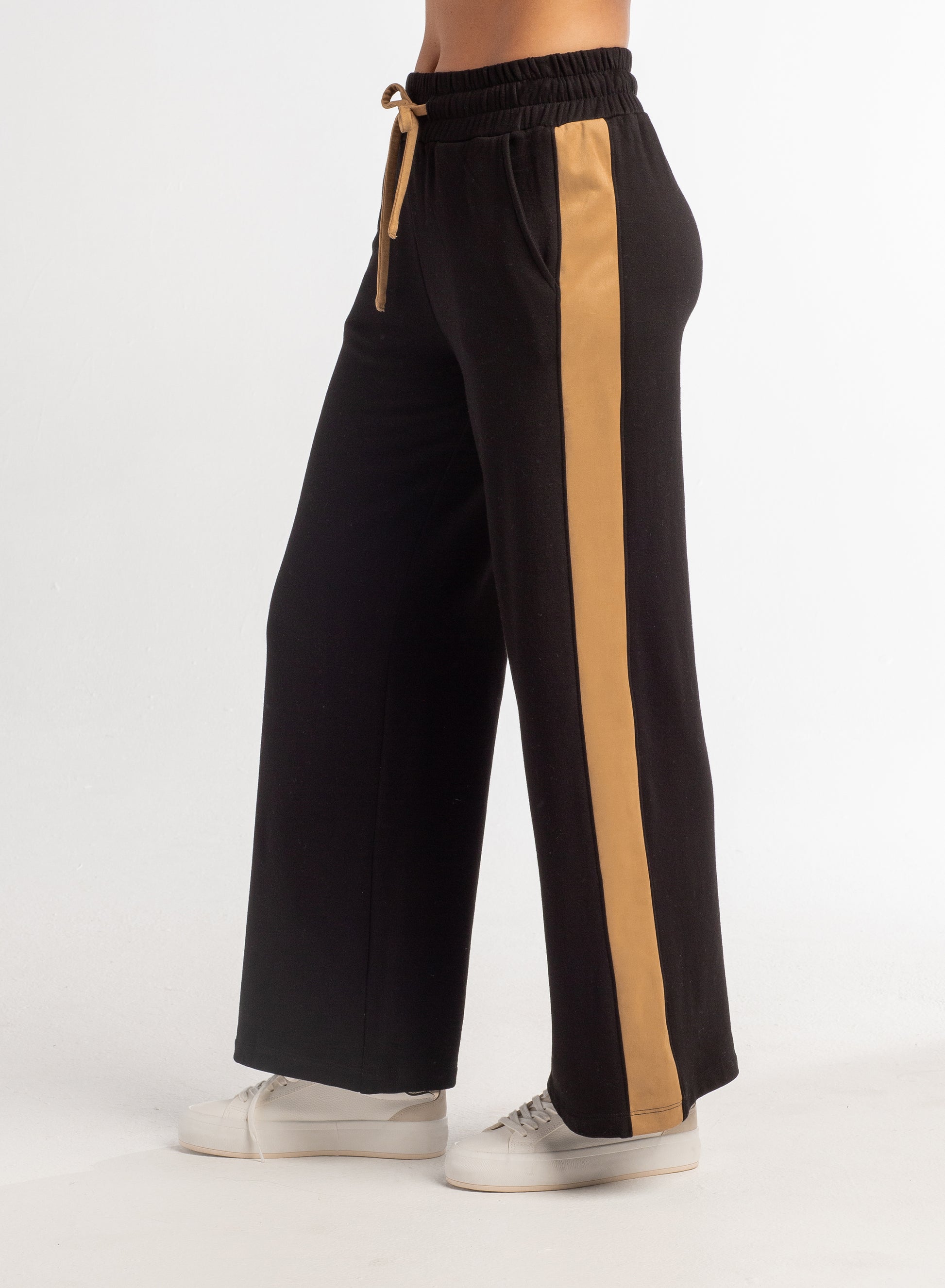 Wide Leg French Terry Pant W/Suede Accents