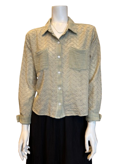 Long Sleeve Eyelet with Gauze Blouse (more colors)