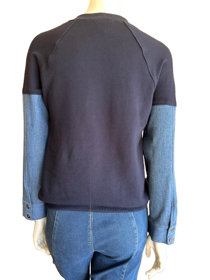 Crew Neck Sweatshirt With Denim Sleeves