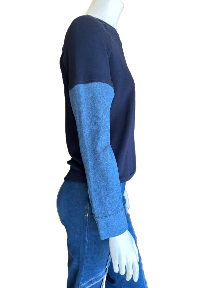 Crew Neck Sweatshirt With Denim Sleeves