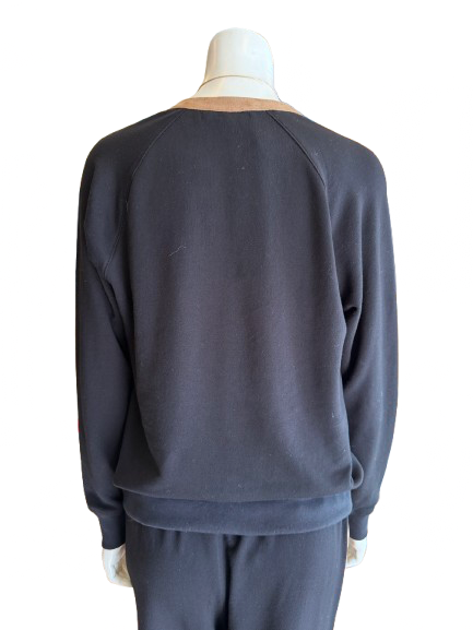 French Terry w/Faux Suede  V Neck Top