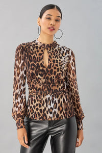 Leopard Mesh Keyhole Top