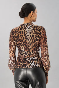 Leopard Mesh Keyhole Top