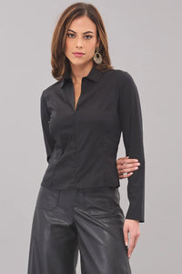 Stretch Poplin Zip Front Blouse