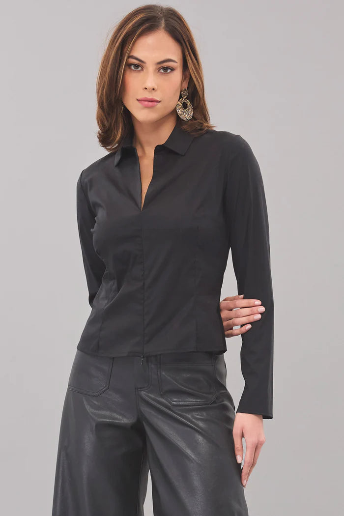 Stretch Poplin Zip Front Blouse