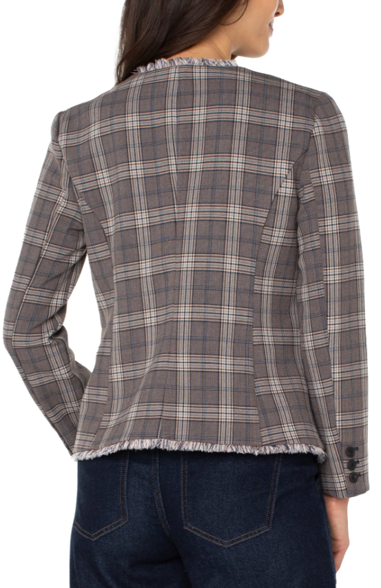 Collarless Fitted Blazer w/Fray