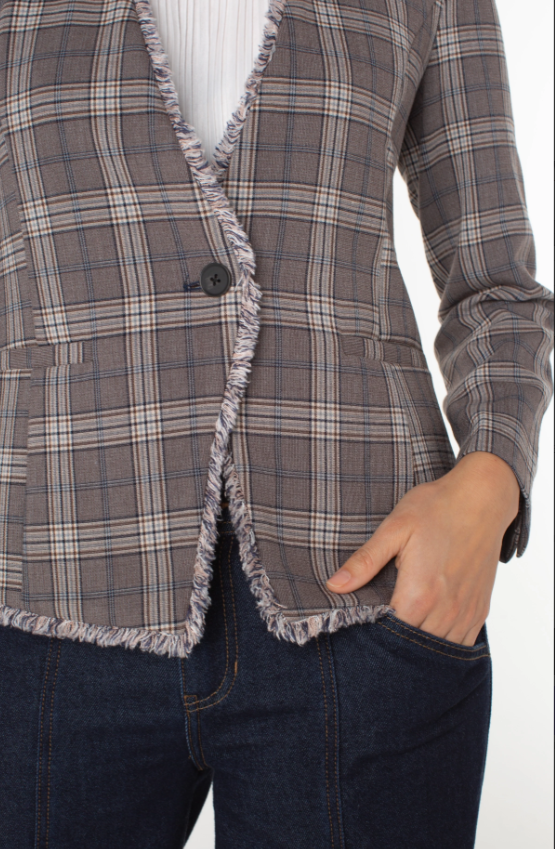 Collarless Fitted Blazer w/Fray