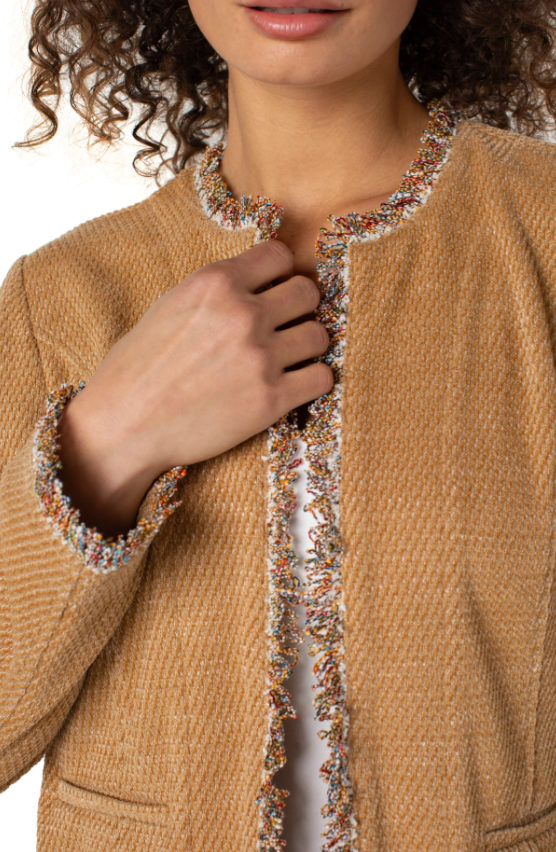 Collarless Jacket w/Frayed Edges