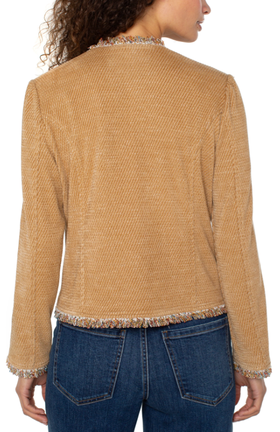 Collarless Jacket w/Frayed Edges