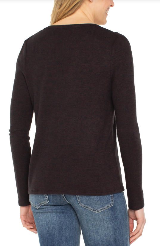L/S V Neck Knit Top w/Shirring