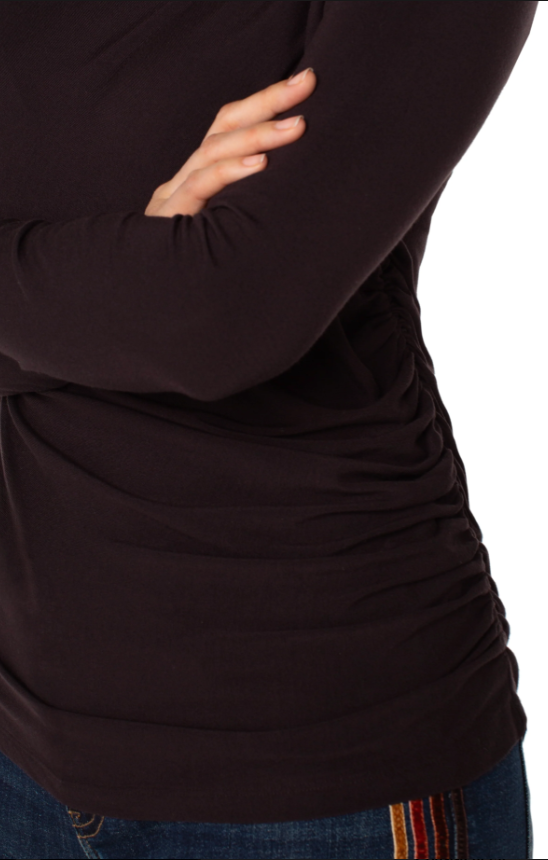 Long Sleeve Mock Neck Top w/Shirring