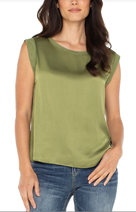 Sleeveless Woven To  Knit Top (more colors)