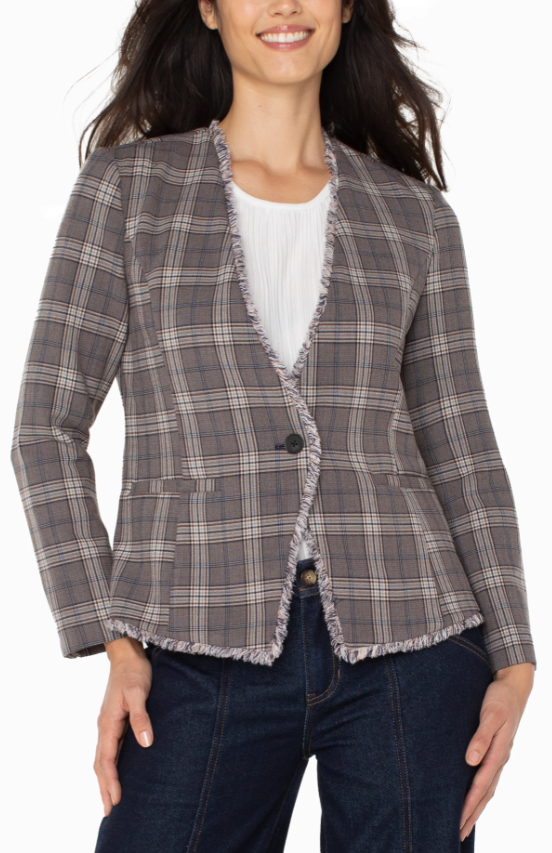 Collarless Fitted Blazer w/Fray