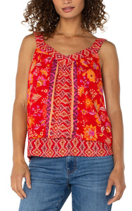 Sleeveless V Neck Woven Tank