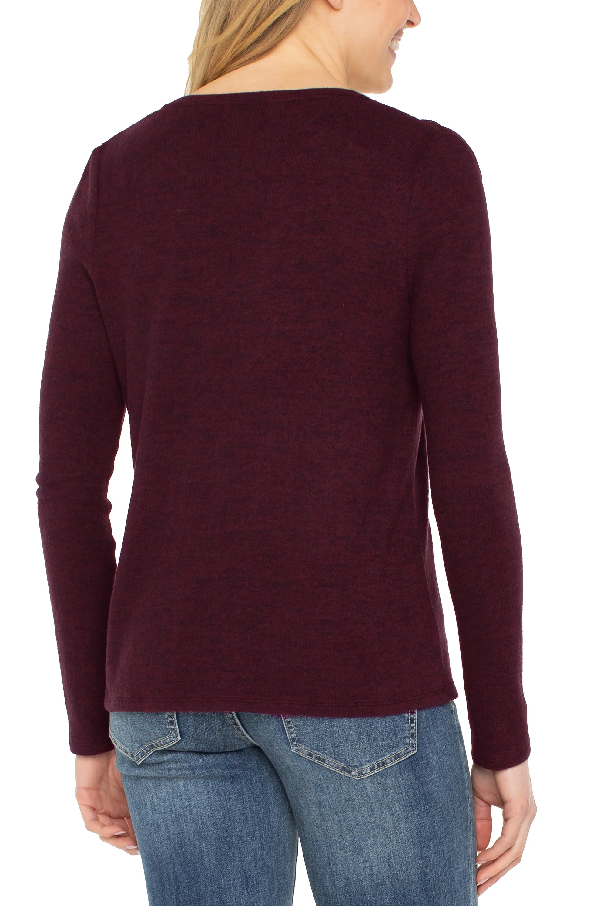 L/S V Neck Knit Top w/Shirring