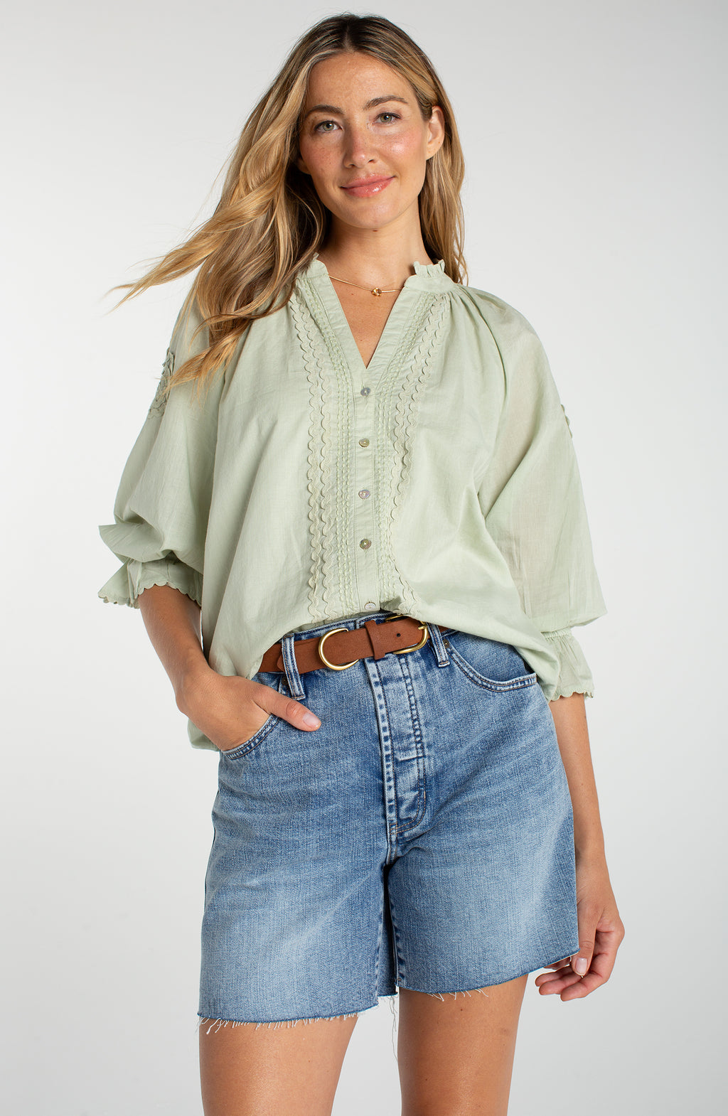 Embellished Button Front Top