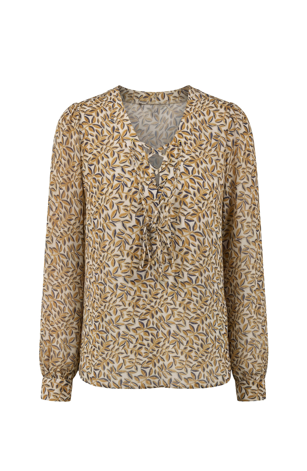 L/S Lace Up Front Woven Blouse